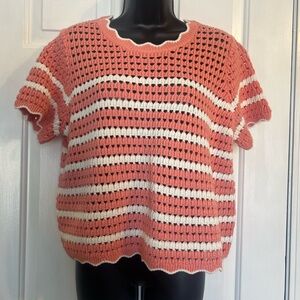 GAP Factory Coral and White Striped Knit Tee